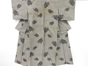 アンティーク　蝶に麻の葉模様織り出し十日町紬着物
